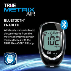TRUE METRIX Air lancing device shown for quick, minimal-blood sampling.