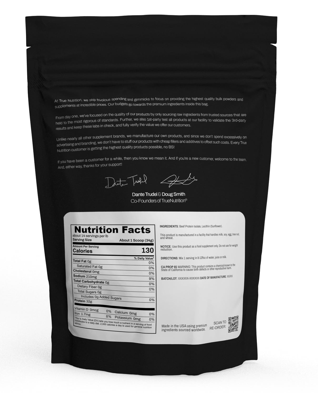 Scoop-dispense of True Nutrition beef protein powder for quick shakes