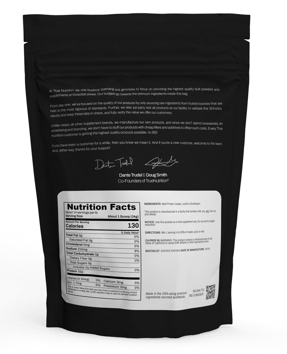 Scoop-dispense of True Nutrition beef protein powder for quick shakes