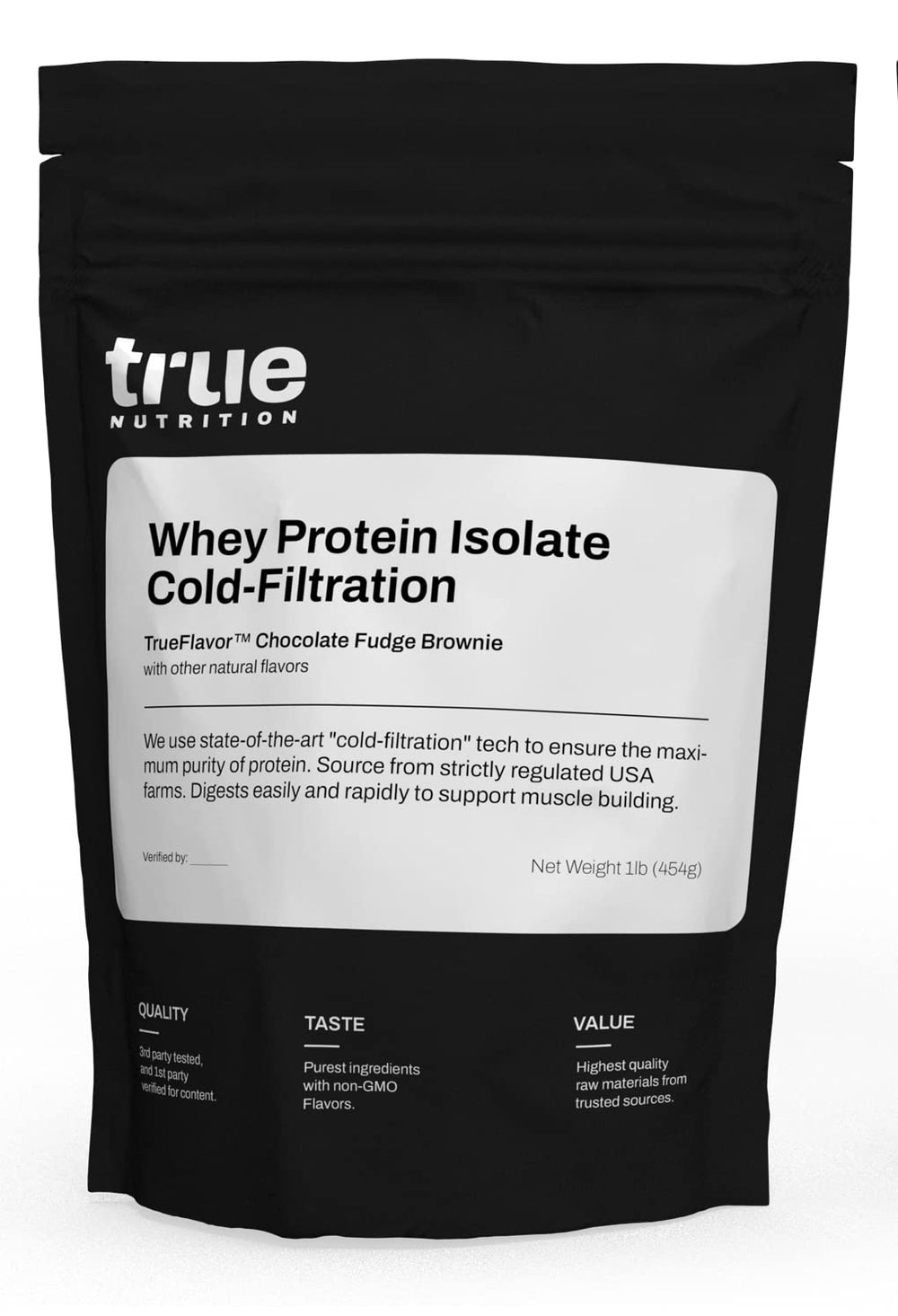 True Nutrition Chocolate Whey Isolate Cold-Filtration tub showing premium protein source and packaging
