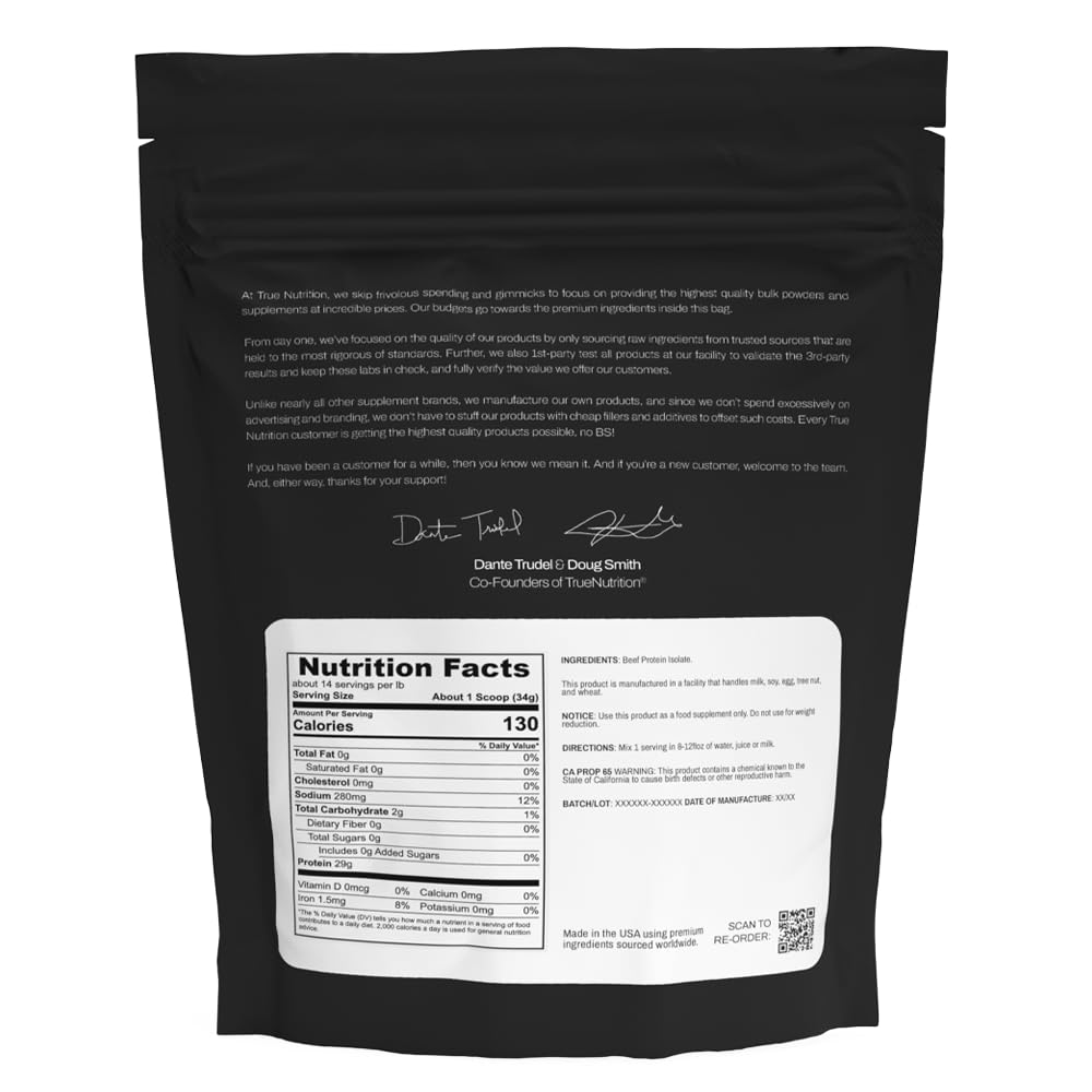 True Nutrition grass-fed beef protein powder scoop for easy mixing in shakes