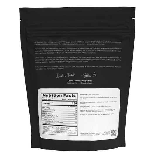 True Nutrition grass-fed beef protein powder scoop for easy mixing in shakes