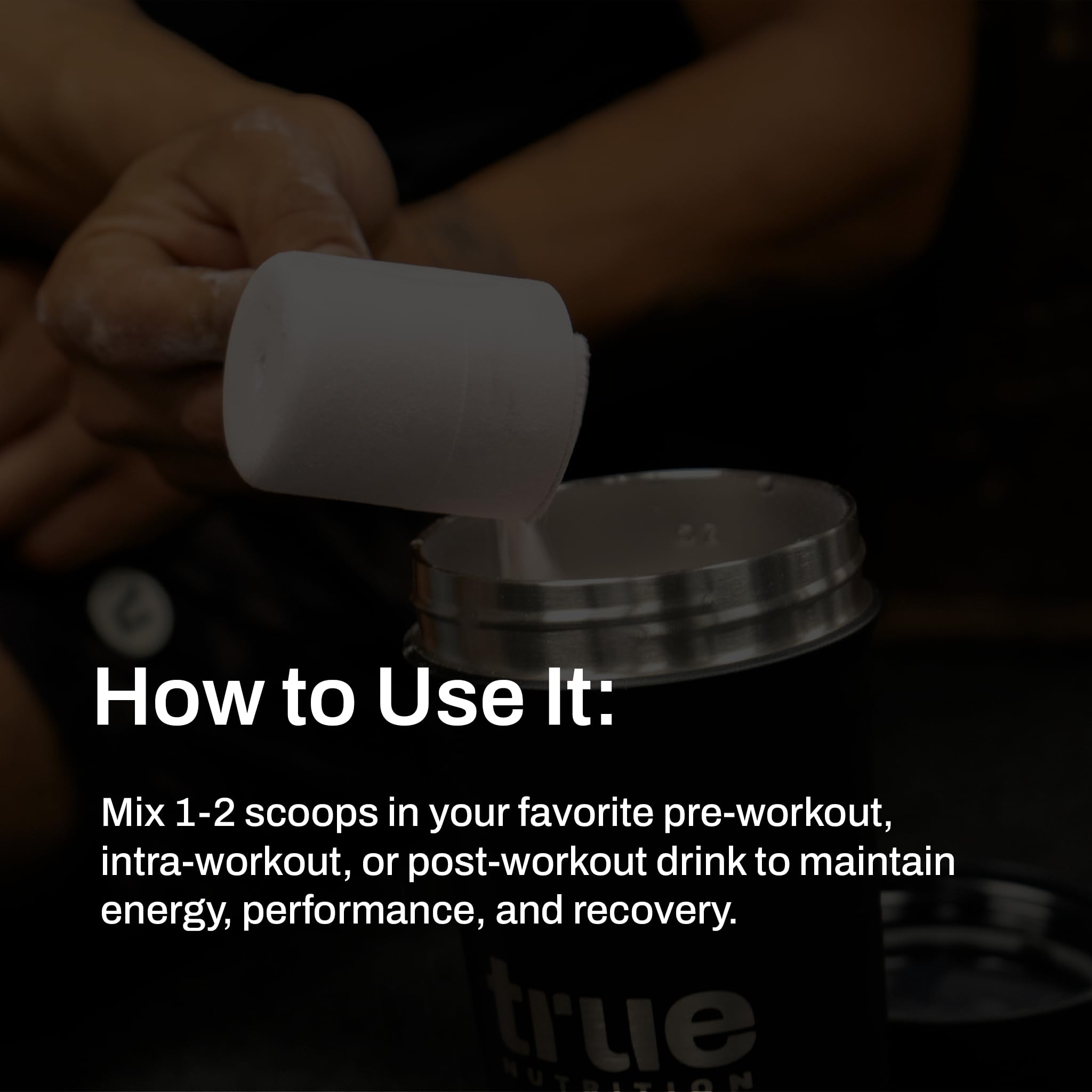 Close-up of HBCD powder texture highlighting premium carbohydrate for sustained energy.
