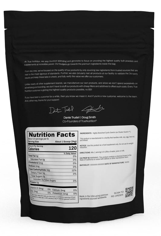 True Nutrition Hbcd scoop demonstrates convenient serving for steady post-workout energy.