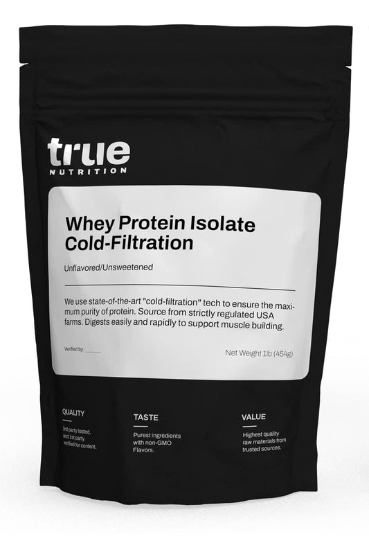 True Nutrition unflavored whey protein powder 1lb container for versatile protein