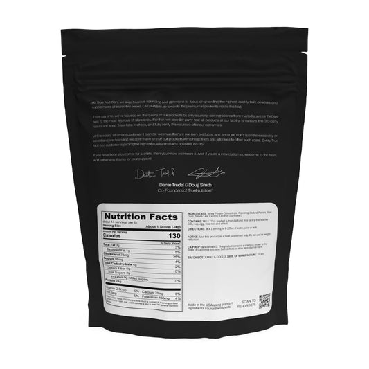 True Nutrition label close-up highlighting clean protein ingredients
