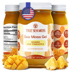 TrueSeaMoss sea moss gel mango pineapple bottle pour for easy daily use