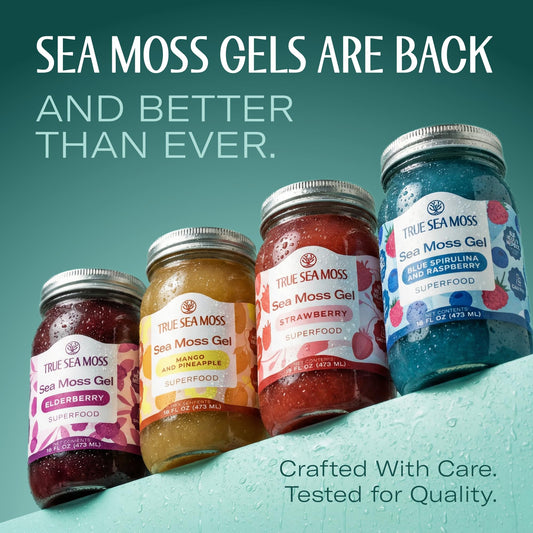 TrueSeaMoss gel with spoon showing convenient portioning for snacks