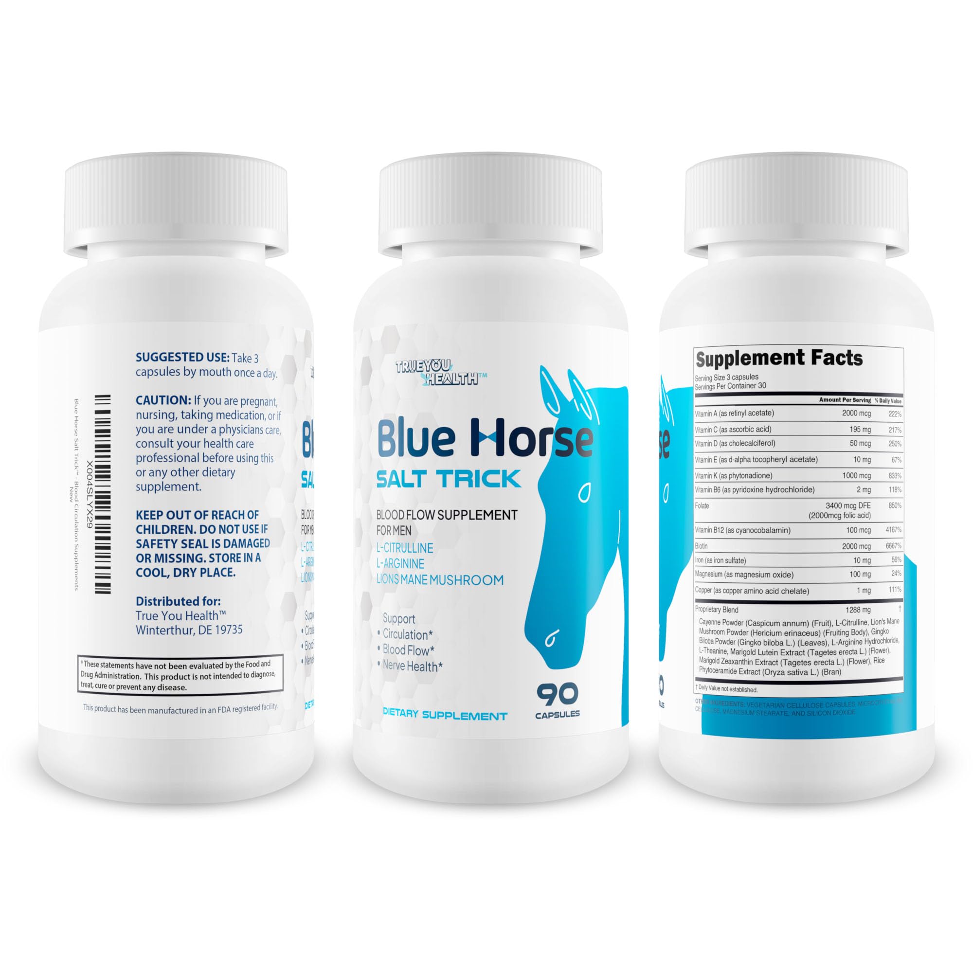 True You Health Blue Horse Salt Trick capsules ready for easy daily circulation support.
