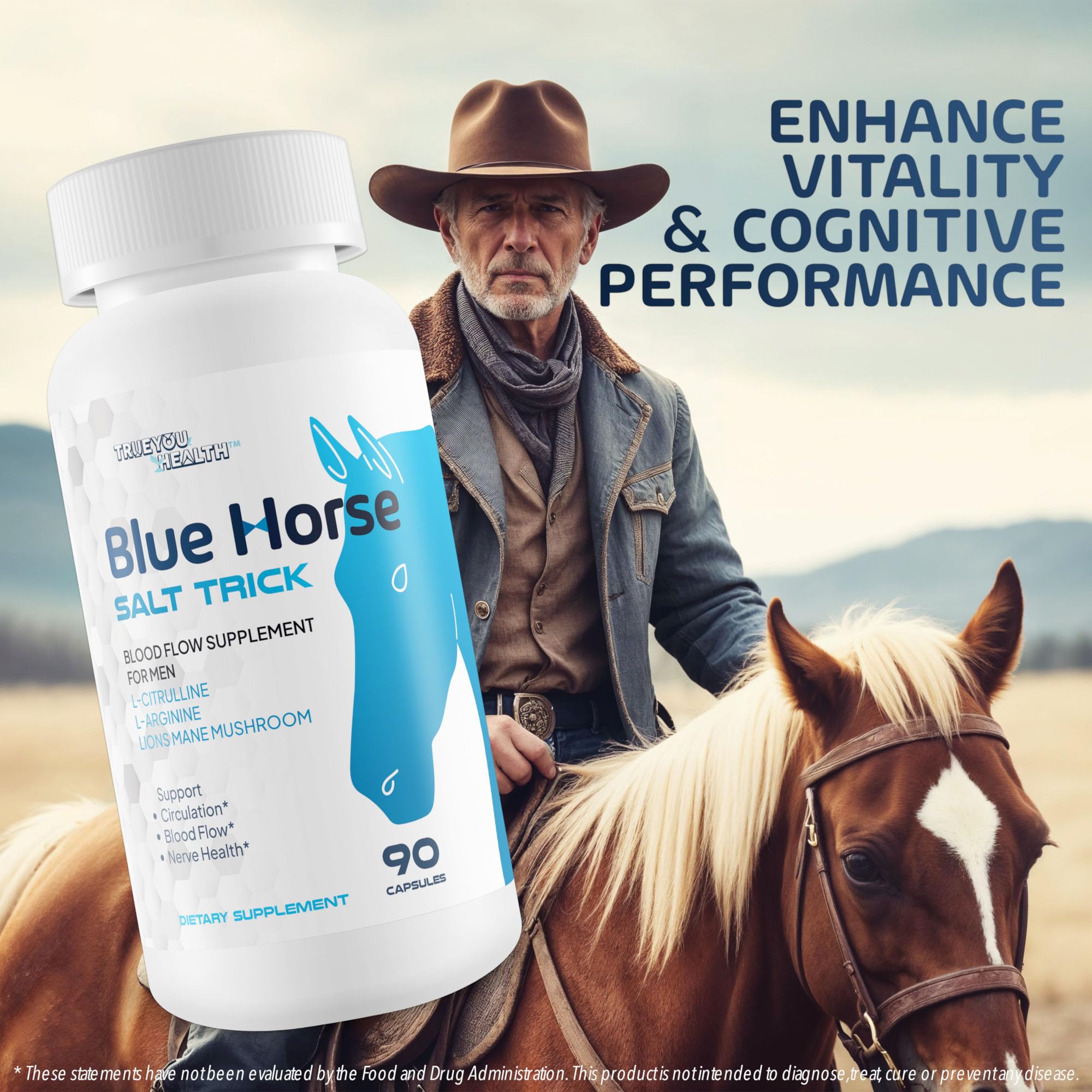 True You Health Blue Horse Salt Trick label highlights ingredients and quality.