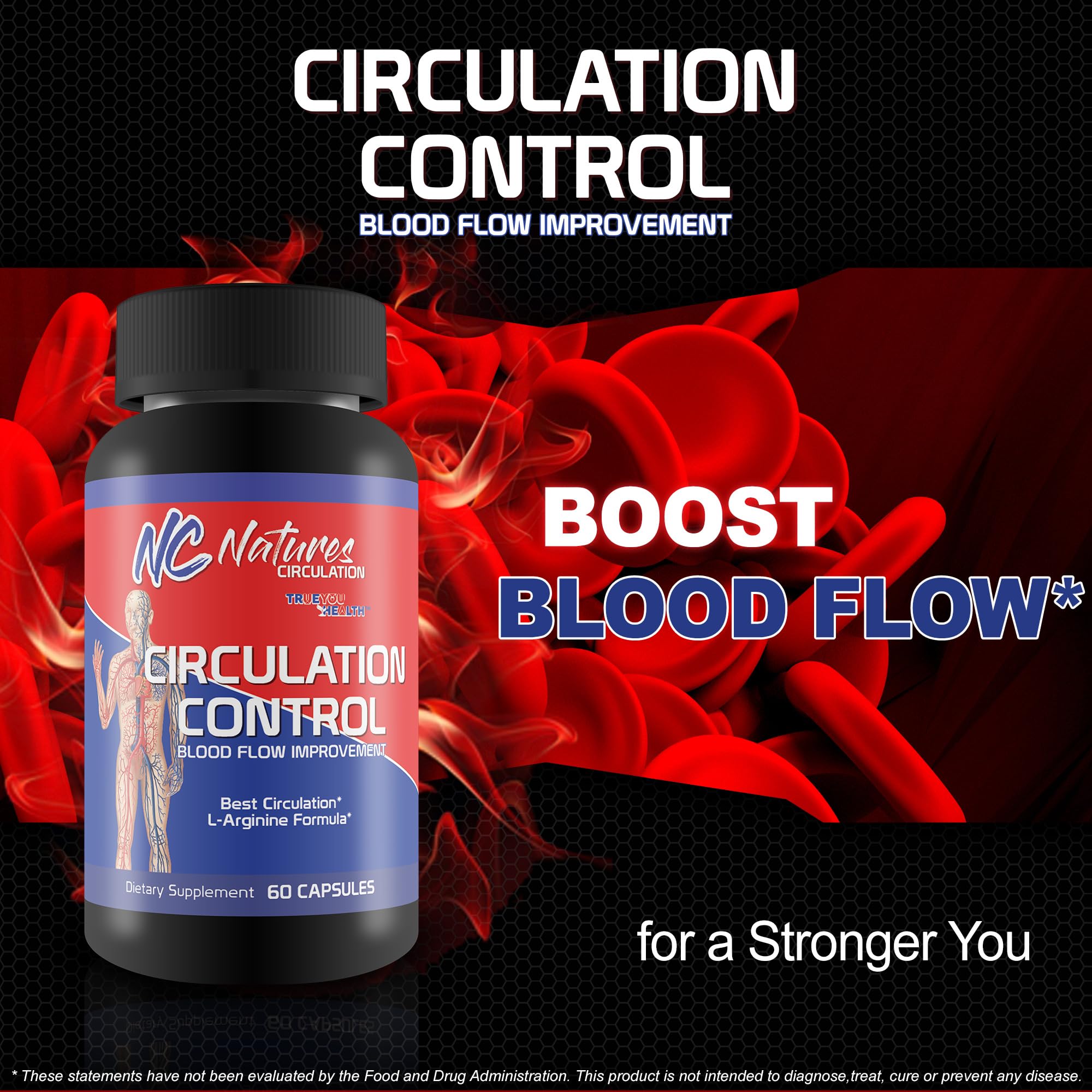 L-Arginine formula detail on True You Health label for circulation.