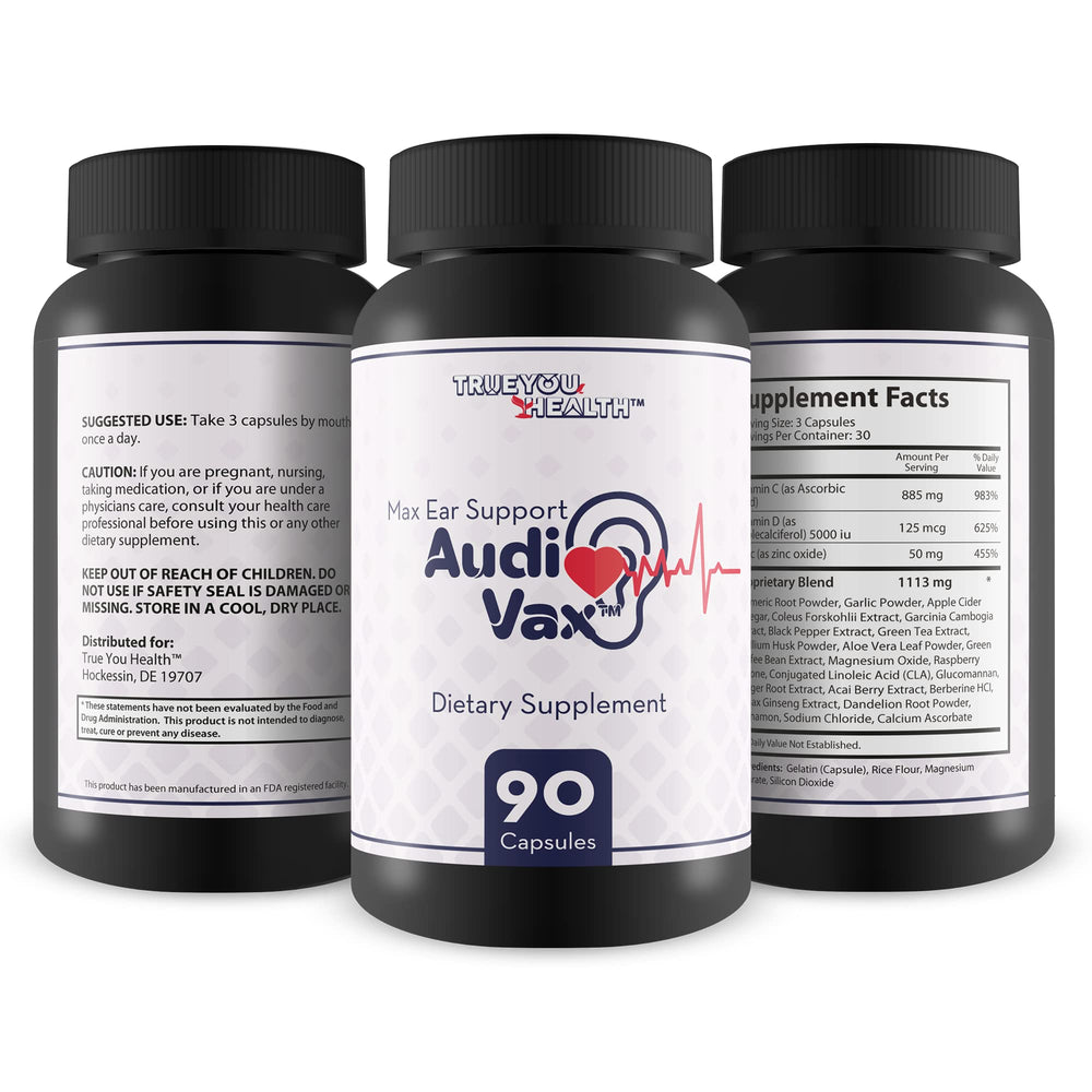 True You Health Max Ear Support Audi Vax label explains dosage and use
