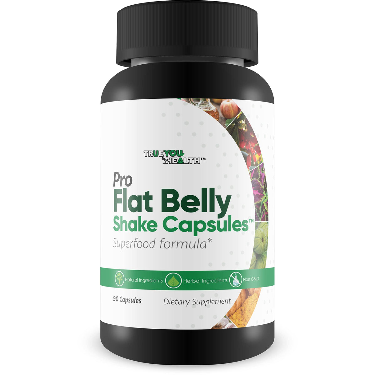 True You Health Pro Flat Belly Shake Capsules bottle for convenient daily gut cleanse.