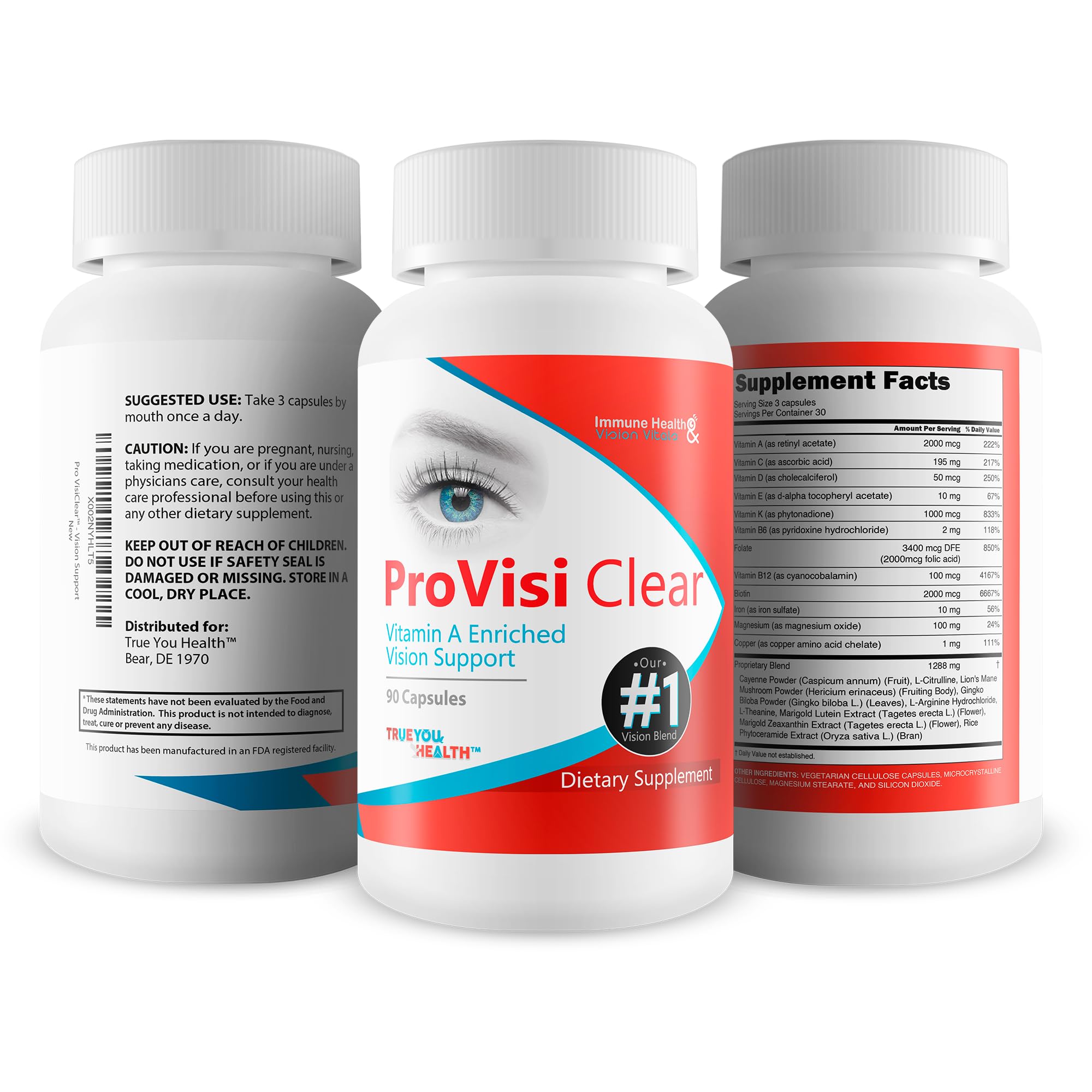 Pro VisiClear vitamin A tablets in bottle suitable for daily use.