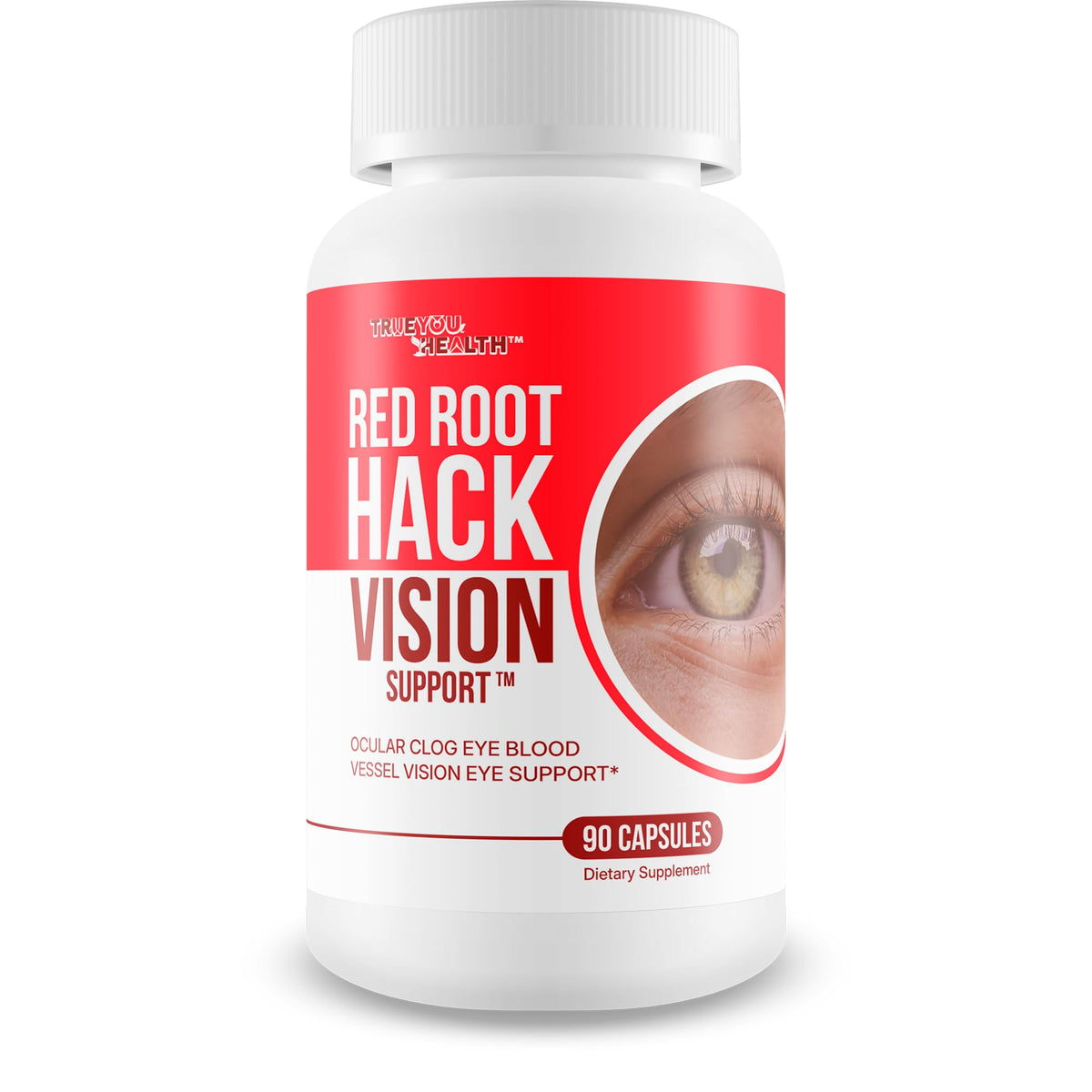 True You Health Red Root Hack Vision pills in bottle for daily eye support