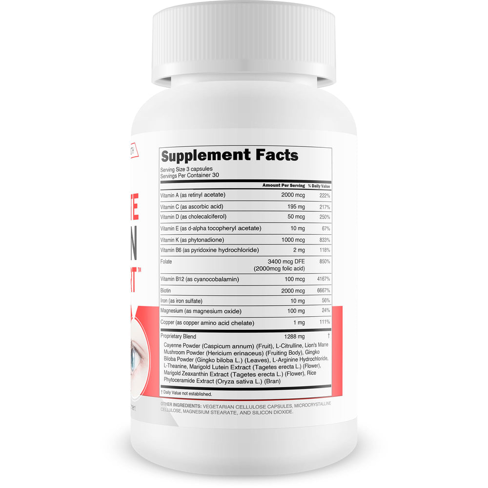 True You Health Ultimate Vision Support bottle back with ingredient highlights.