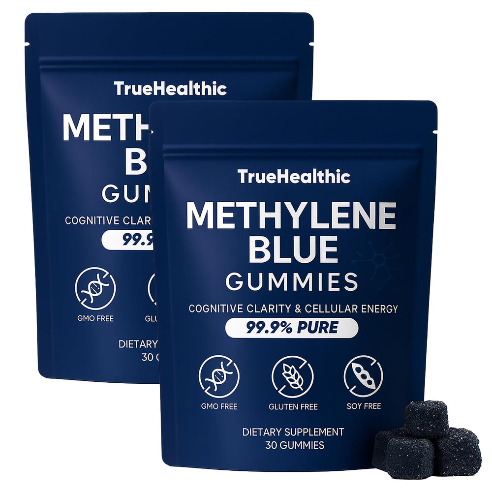 TRUEHEALTHIC Methylene Blue Gummies blue raspberry bottle for daily energy support