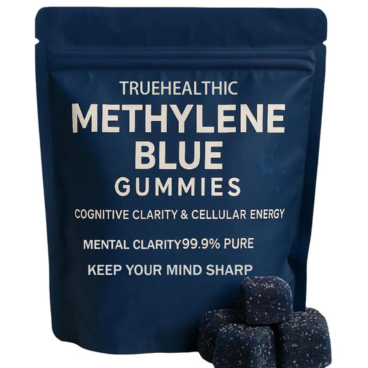 TRUEHEALTHIC Methylene Blue Gummies bottle with 30-count jar for sustained energy