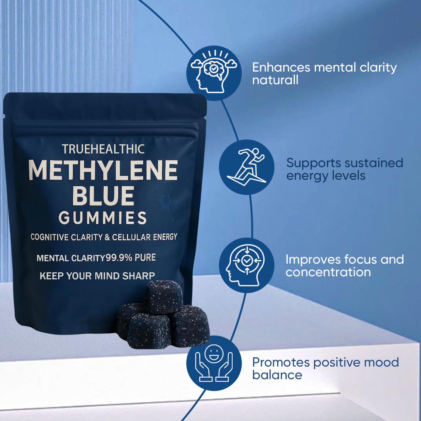 TRUEHEALTHIC Methylene Blue Gummies in hand for daily use