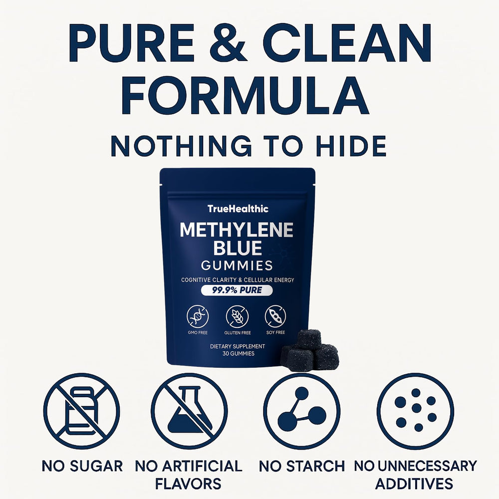 TRUEHEALTHIC Methylene Blue Gummies packaging front showing purity