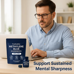 TRUEHEALTHIC Methylene Blue Gummies tabletop display on a shelf