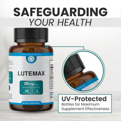 TRUEMED Lutemax bottle on desk beside devices supports eye comfort