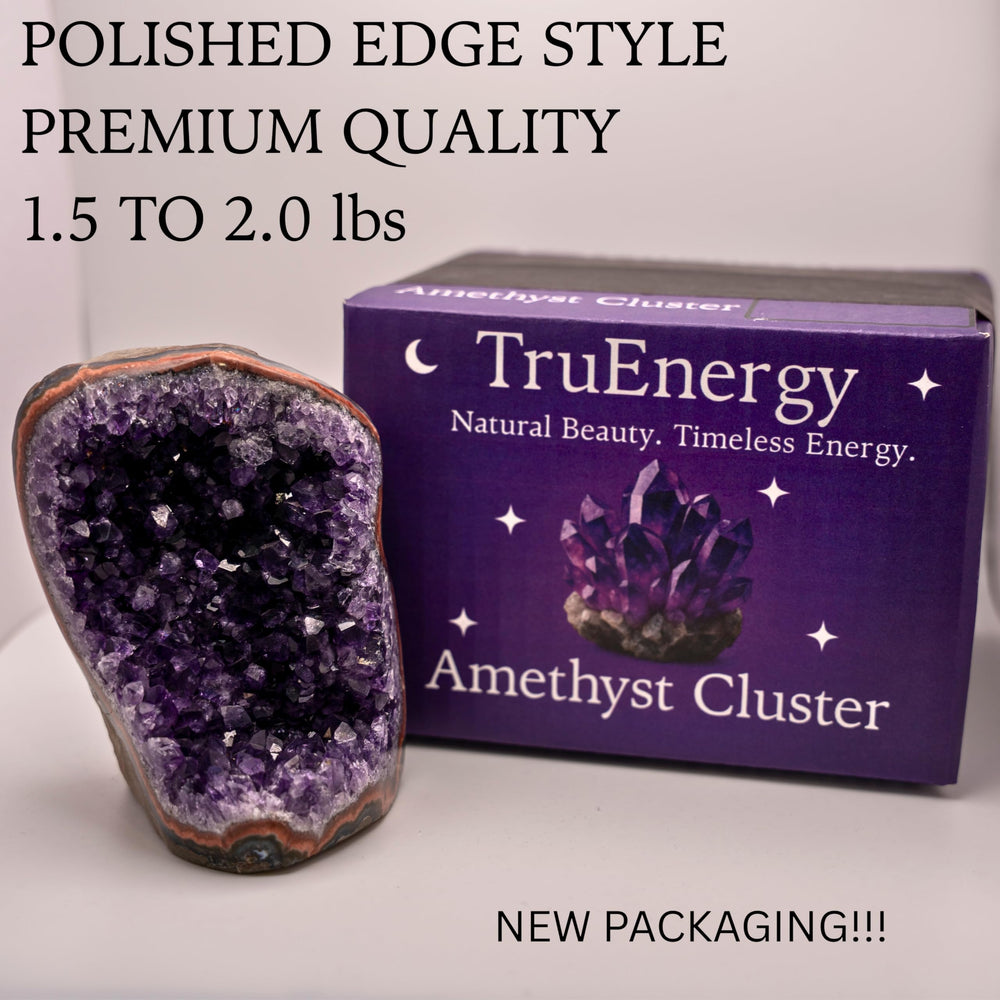 TruEnergy amethyst geode crystal showcases unique formations for visual flair and mindful reflection.