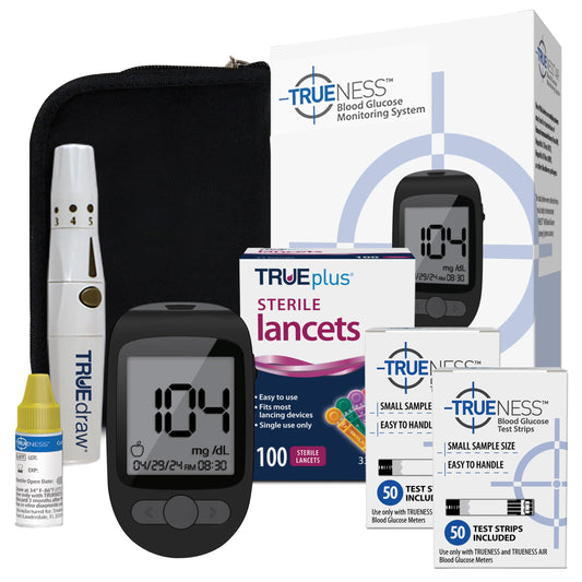 TRUENESS blood glucose meter bundle display for quick, clear readings.