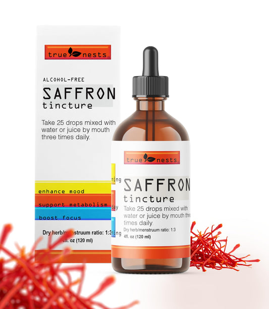 True Nests organic saffron tincture bottle pour for daily use