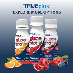 TRUEplus Glucose Shot label gluten-free fat-free communicates dietary flexibility