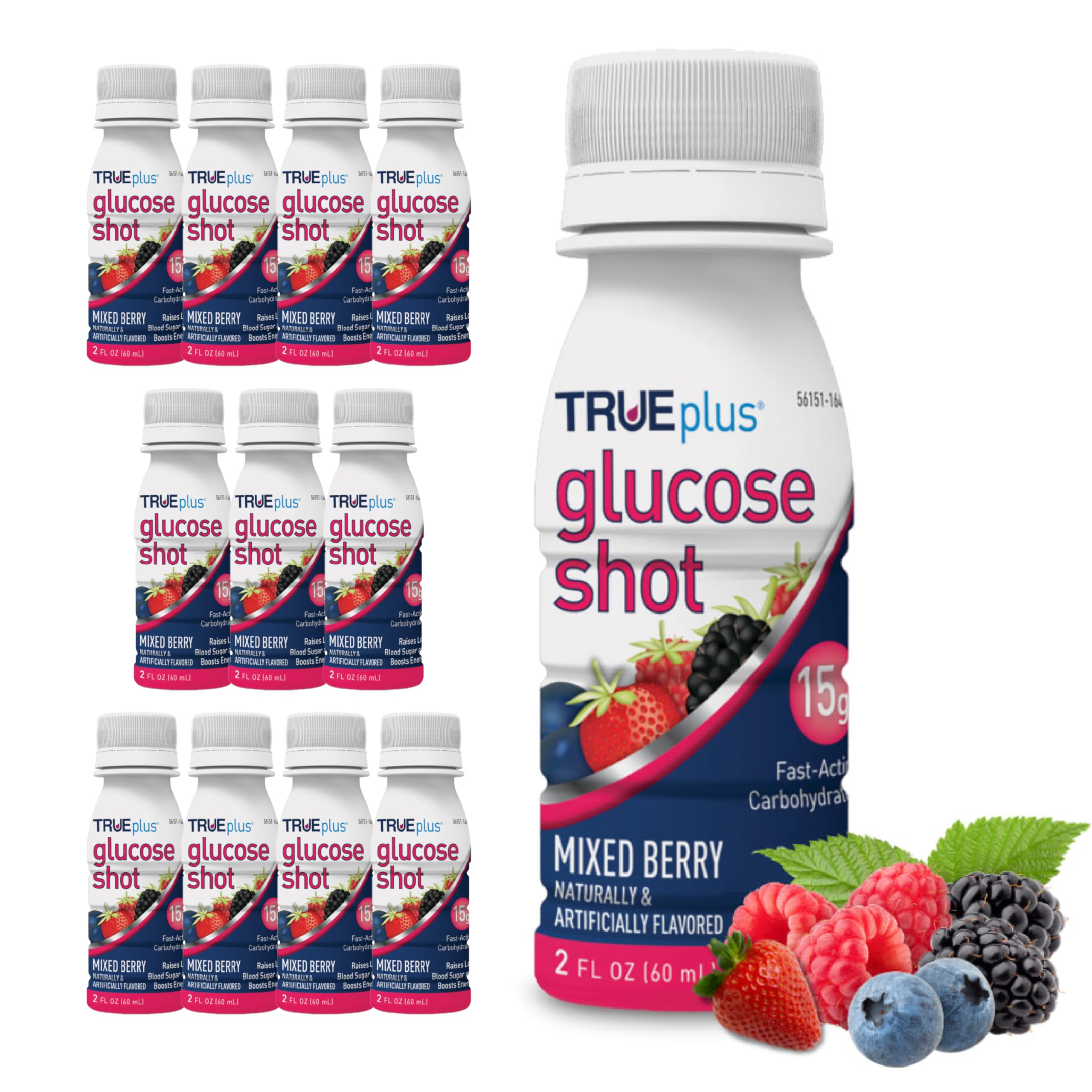 TRUEplus Glucose Shot mixed berry bottle front for on-the-go energy support