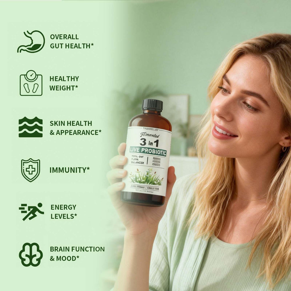 TRUERELIEF 18 fermented herbs spotlight prebiotic fuel for good bacteria.