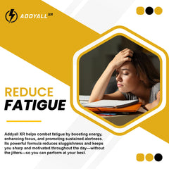 AddyAll XR bottle and capsules illustrating steady energy without jitters.