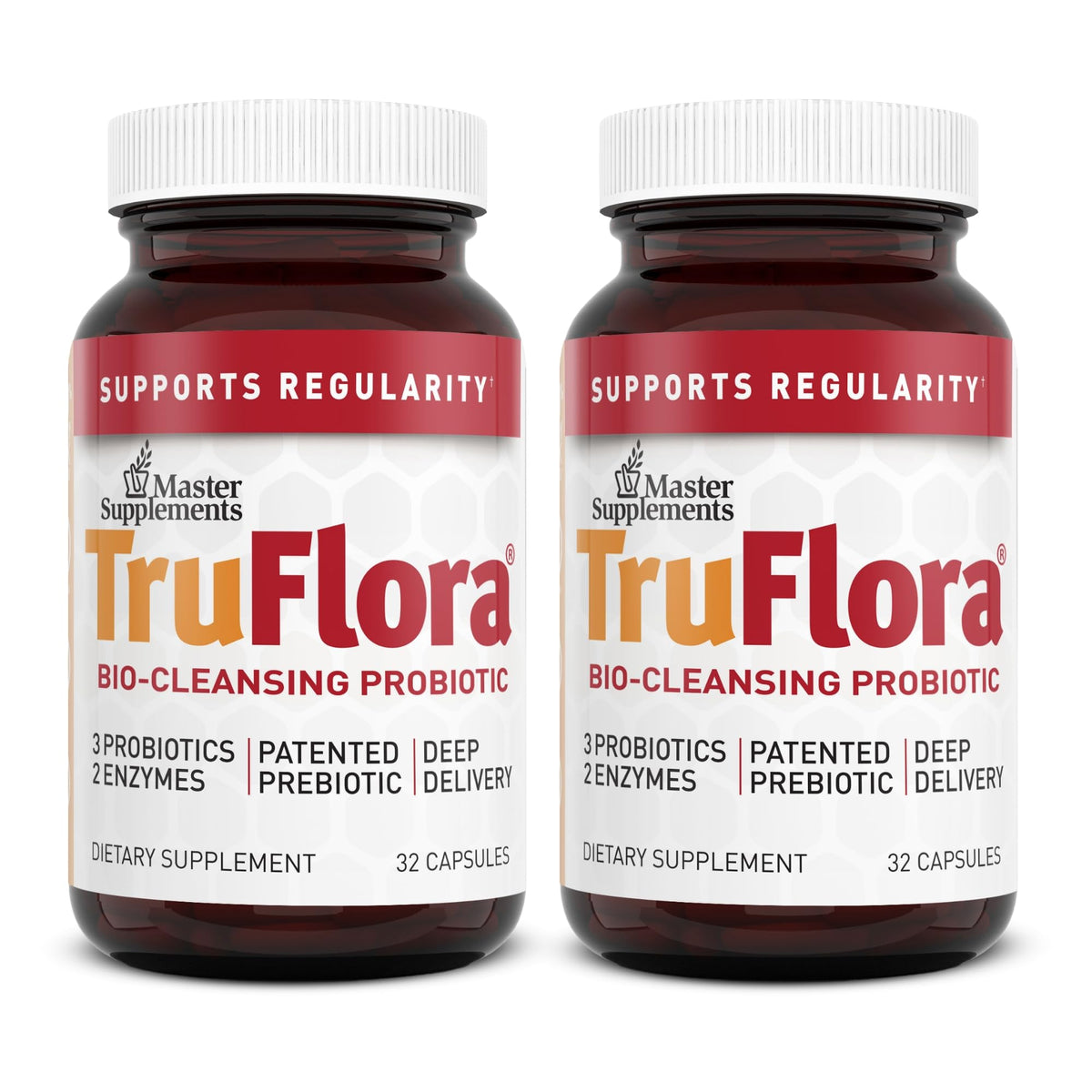 TruFlora Master Supplements bottle front for daily gut support with probiotic-enzymes blend