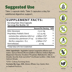 TruFlora label close-up reveals acid-proof delivery and prebiotic boost