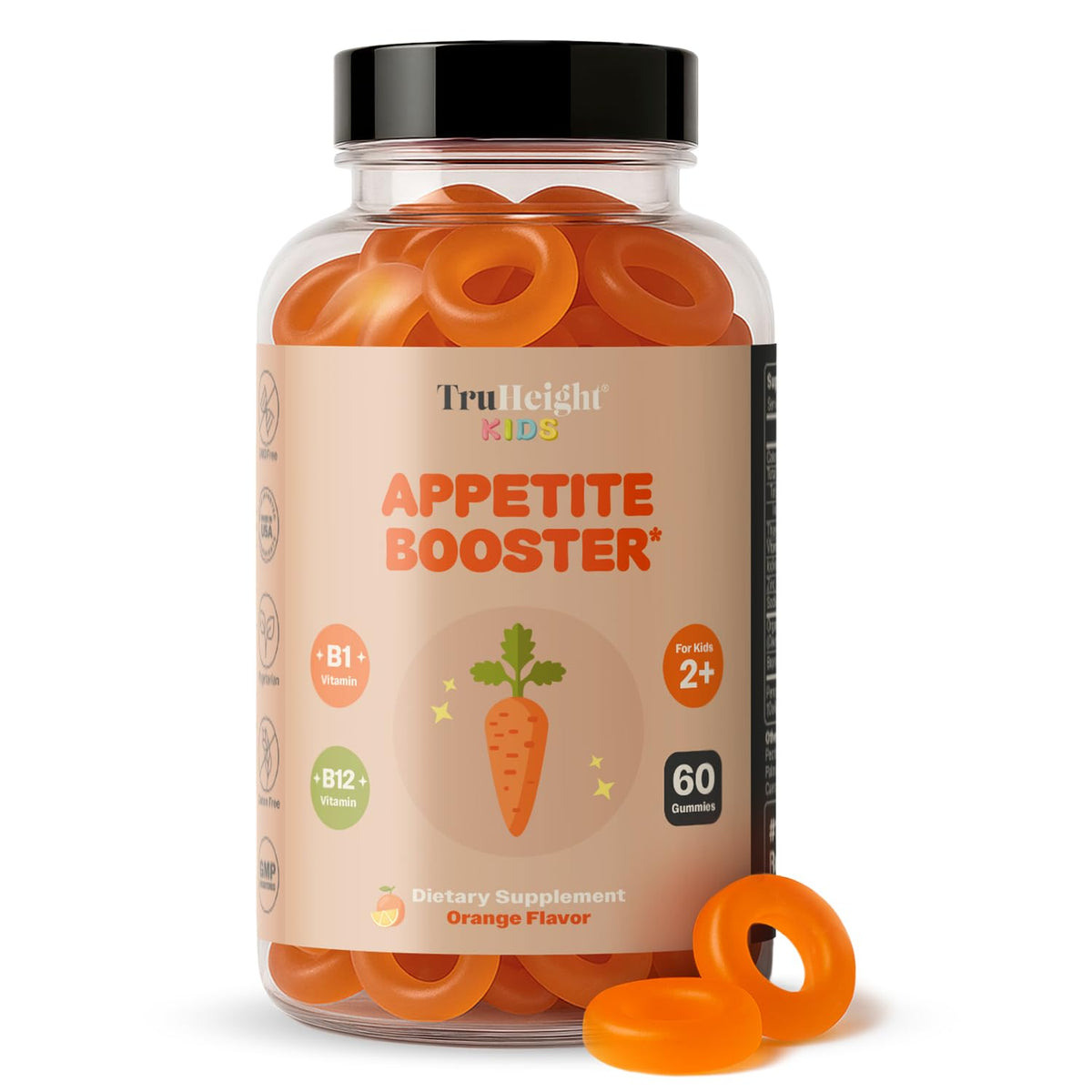 TruHeight Kids Appetite Booster Gummies bottle on counter supporting healthy appetite.