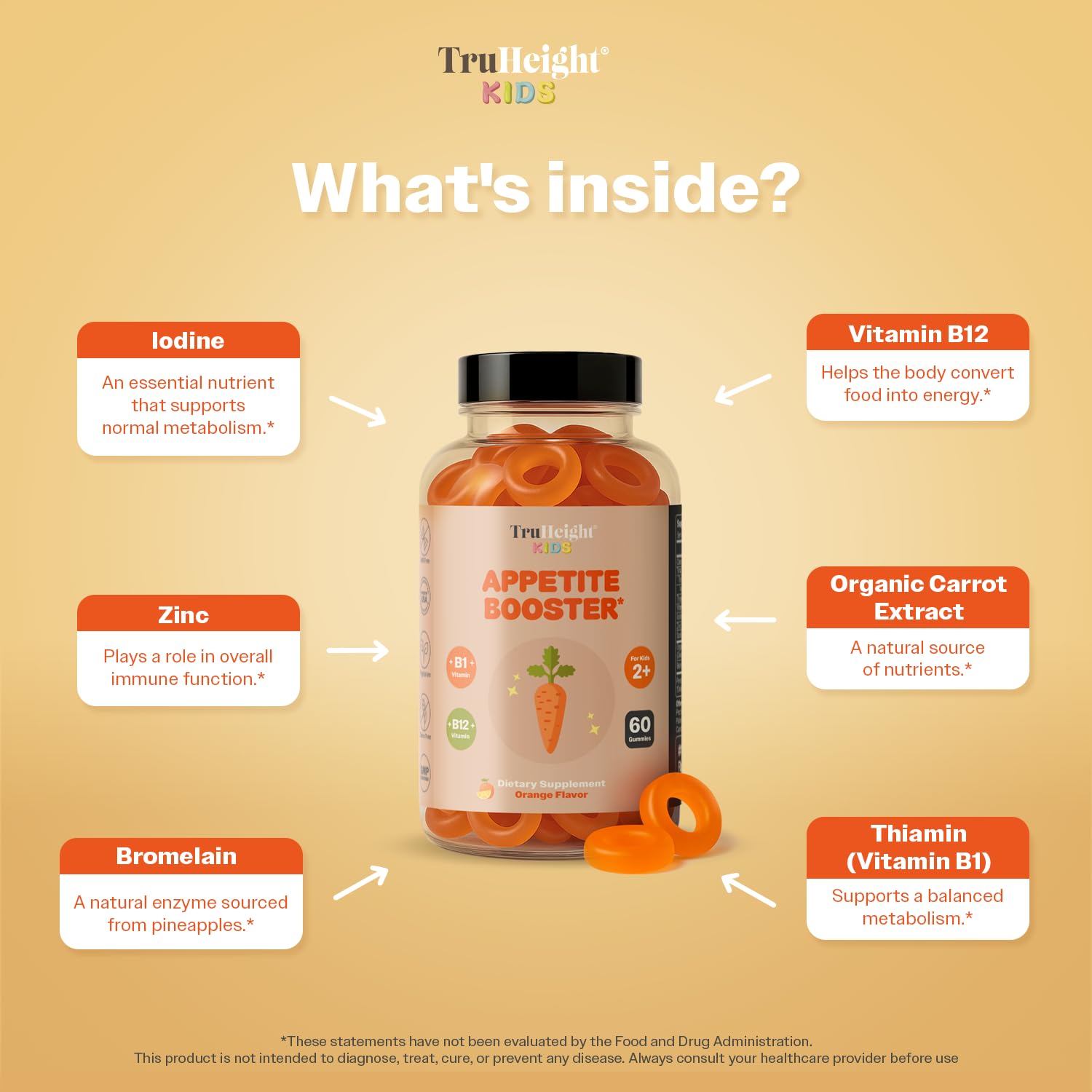 Front view of TruHeight packaging with vitamins and natural ingredients for healthy growth.