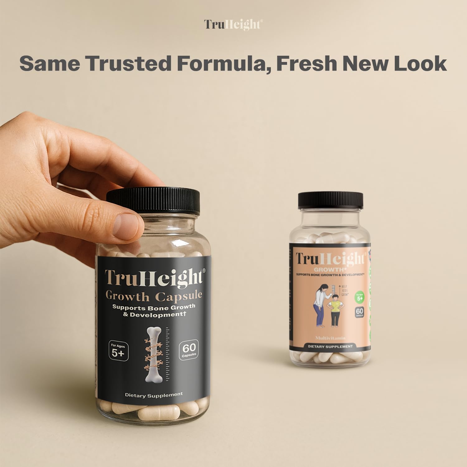 TruHeight Ashwagandha formula closeup highlights natural herbal blend for well-being.
