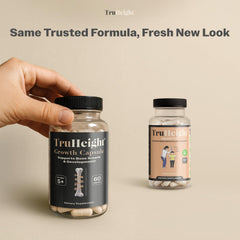 TruHeight Ashwagandha formula closeup highlights natural herbal blend for well-being.