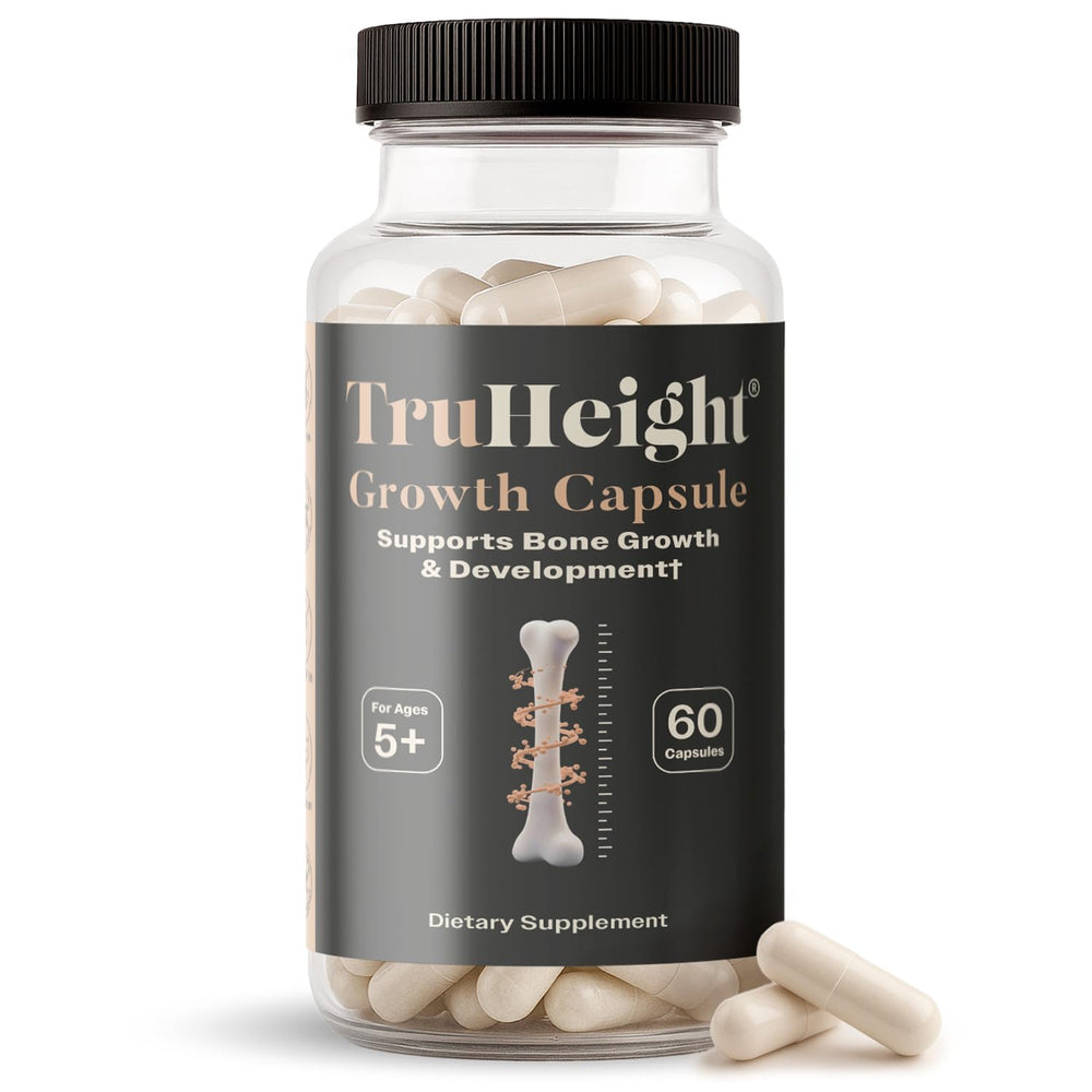 TruHeight Growth Capsules bottle for kids and teens supports bone health.