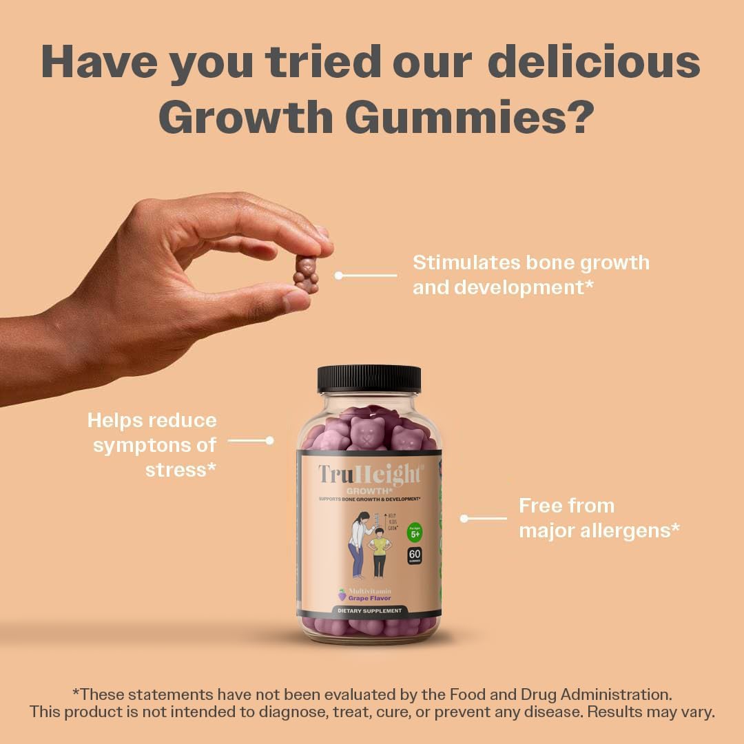 Gummies ingredients list features ashwagandha and minerals for growth support.