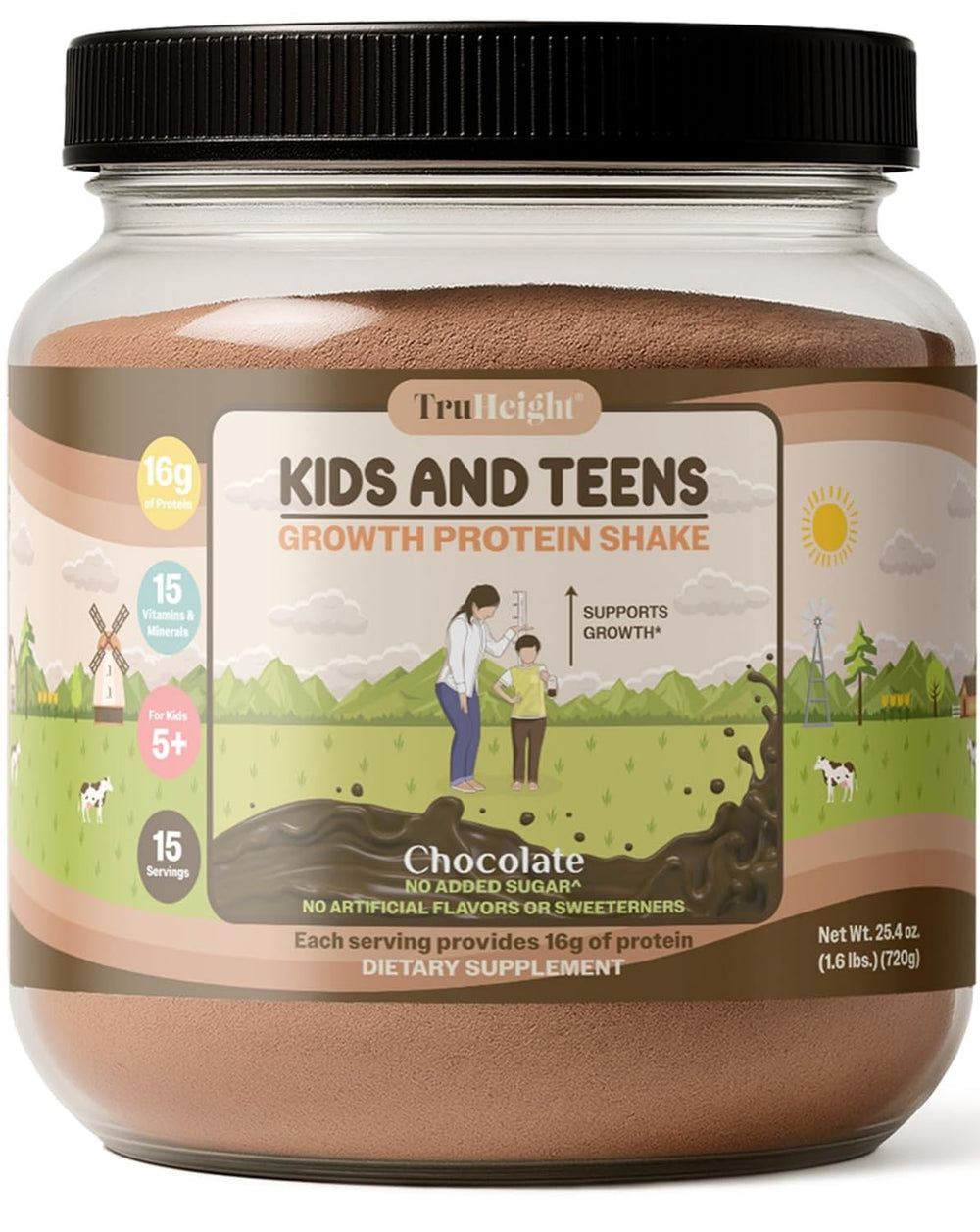 TruHeight Growth Protein Shake bottle with chocolate flavor for kids’ daily protein
