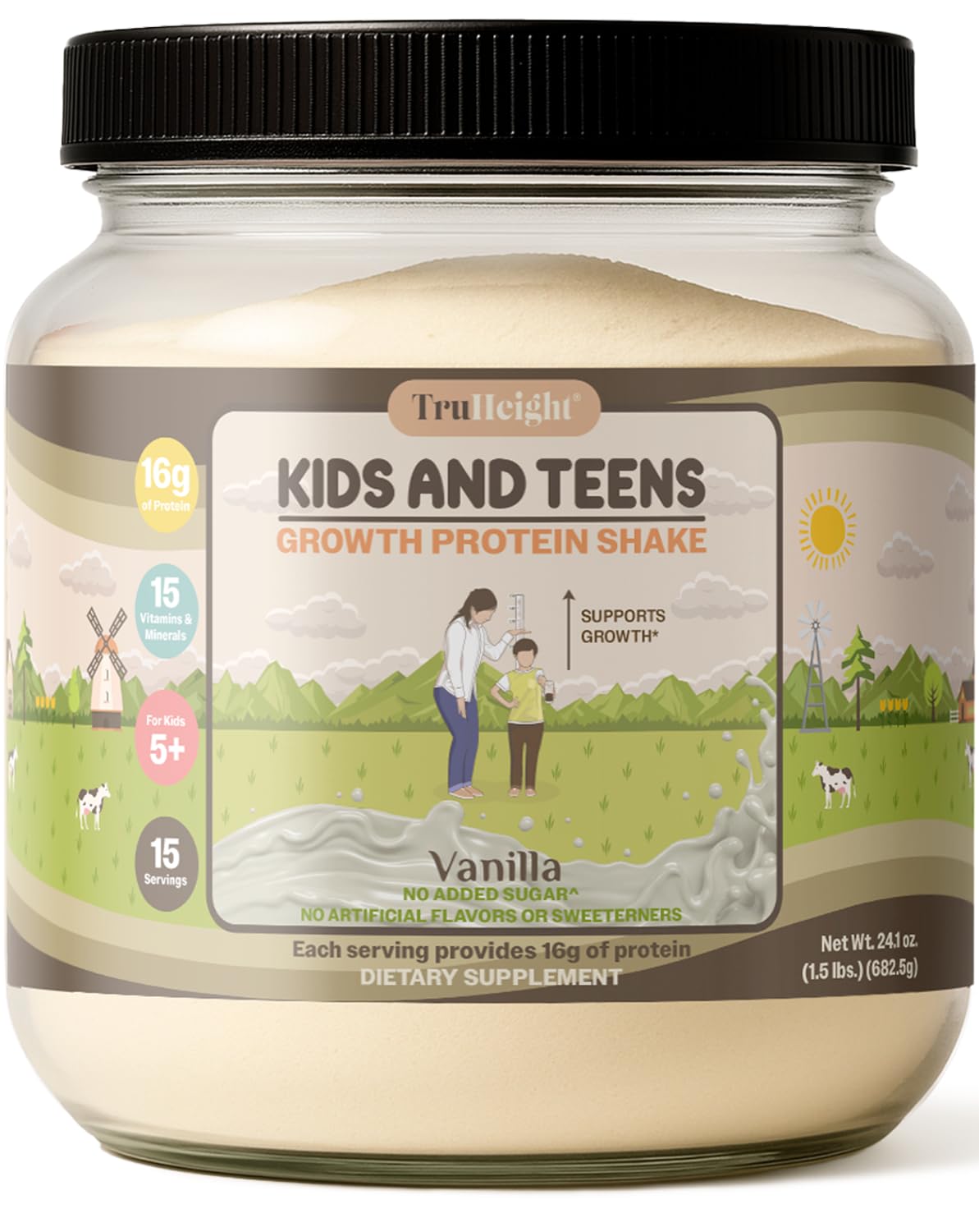 TruHeight Growth Protein Shake vanilla bottle supports growing kids.