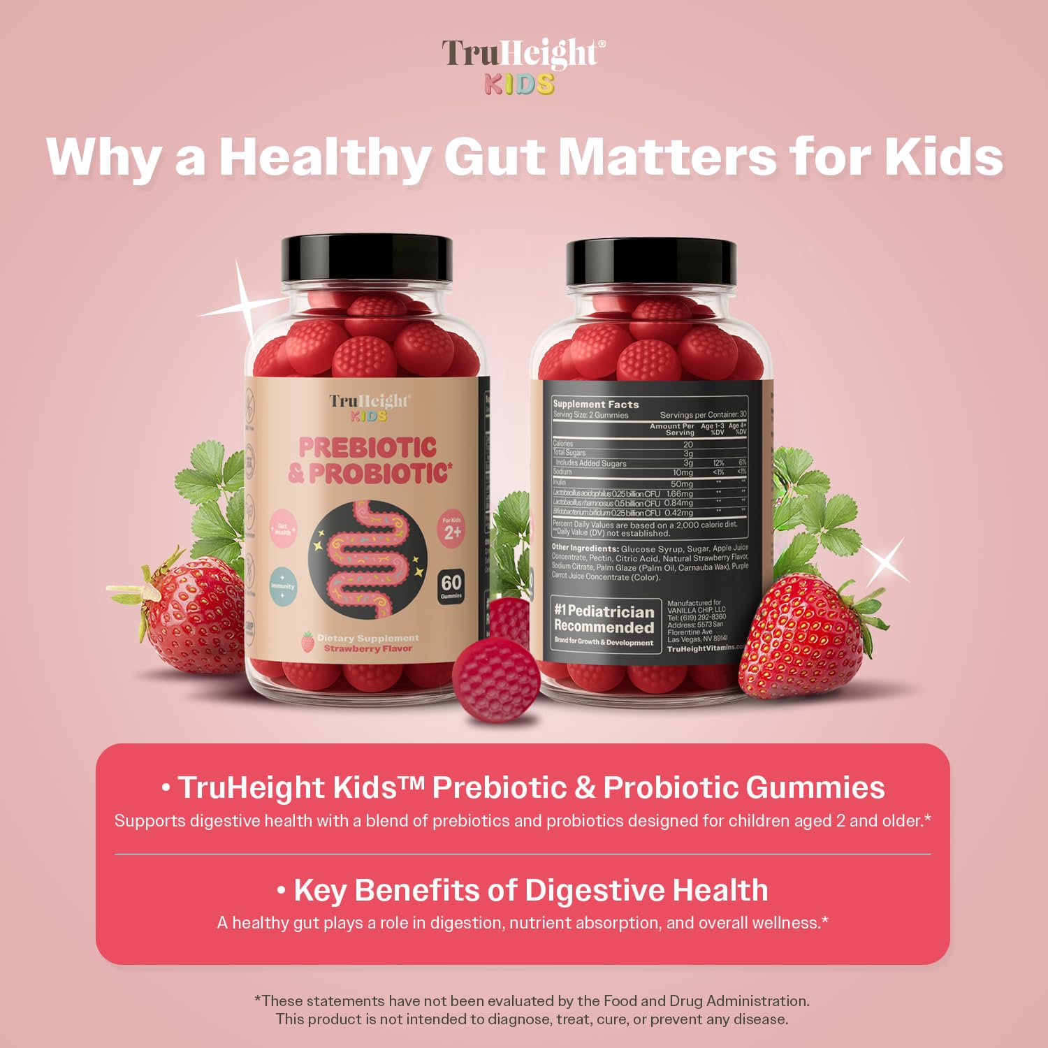 TruHeight pediatric bottle with an easy-open cap for daily gut health routine.