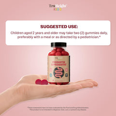 TruHeight strawberry flavor gummies attract kids while supporting gut balance.
