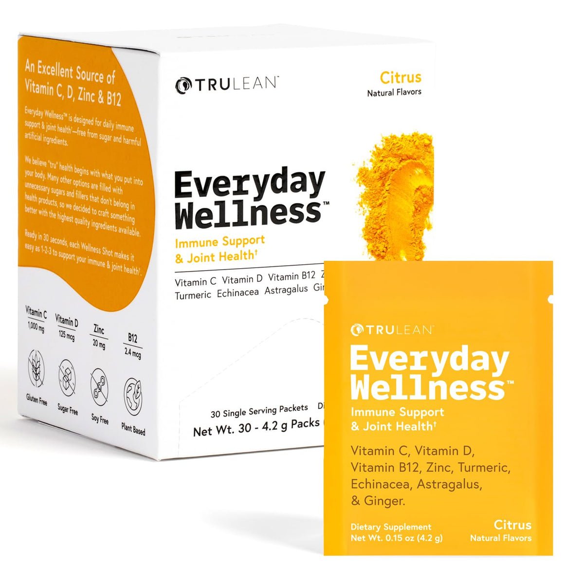 TRULEAN Everyday Wellness Shot Powder turmeric-ginger for daily vitality.