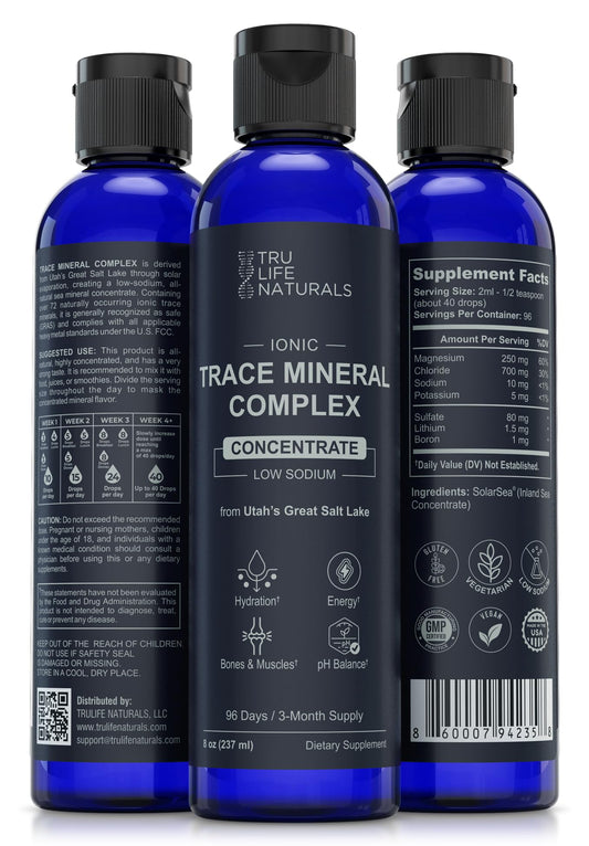 Pouring TRULIFE NATURALS mineral liquid into water for easy mixing.