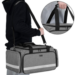 Water resistant nylon exterior of the Trunab bag with reflective strips