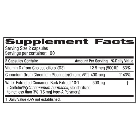 TruNature CinSulin 500mg bottle back view showing label and dosage