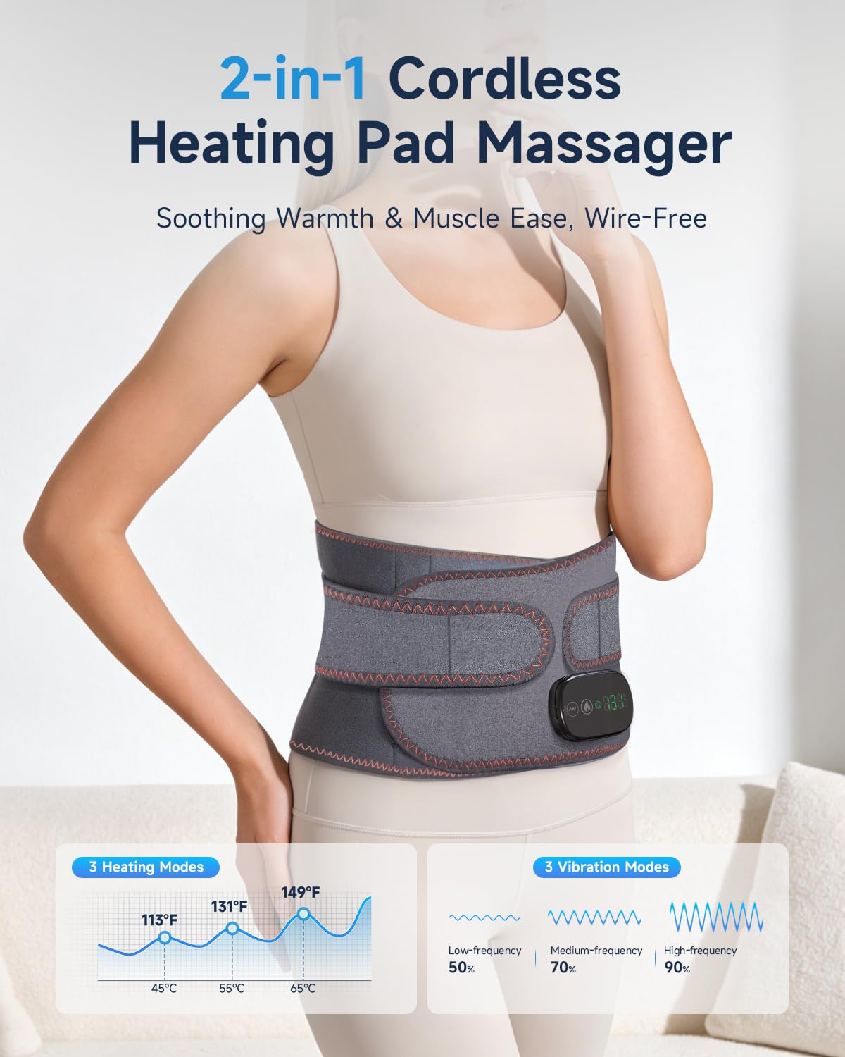 Trunsif heat and vibration controls for customizable back massage